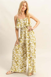 Yellow Green Floral Print Jumpsuit - Stylish Comfort, Jumpsuits, $ 47.00, A Moment Of Now™